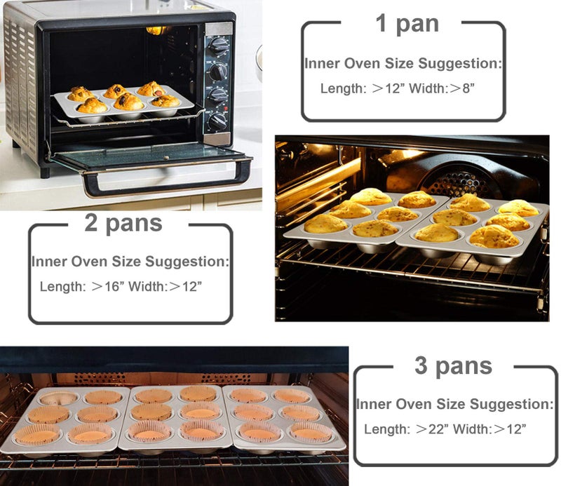 TeamFar Muffin Pan, 6 Cup Muffin Baking Tins Pans, Cupcake Pan Tray Set Stainless Steel for Baking Cakes Cornbread Tarts and More, Healthy & Non Toxic, Oven & Dishwasher Safe - Set of 3 - Image 4